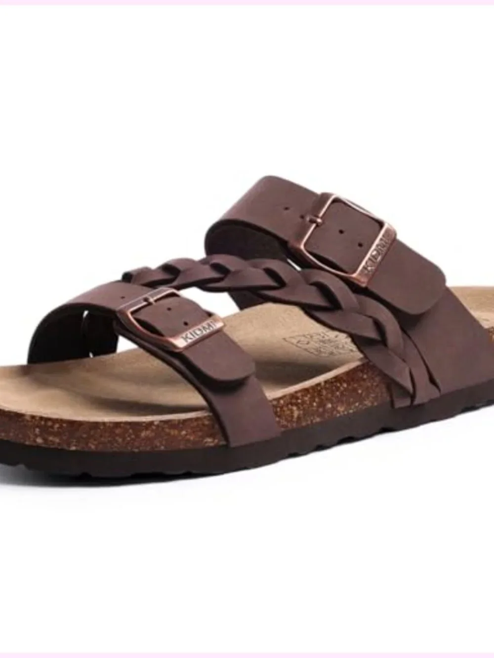 Women's Cork Footbed Slide Sandals with Arch Support and Adjustable Buckle